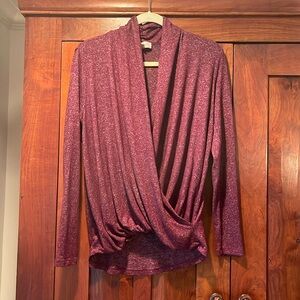 Philosophy Wrap Front Drape Neck Maroon Long Sleeve Knit Top, Small